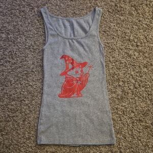 Hand Crafted Gray Tank Top with Red Wizard Design